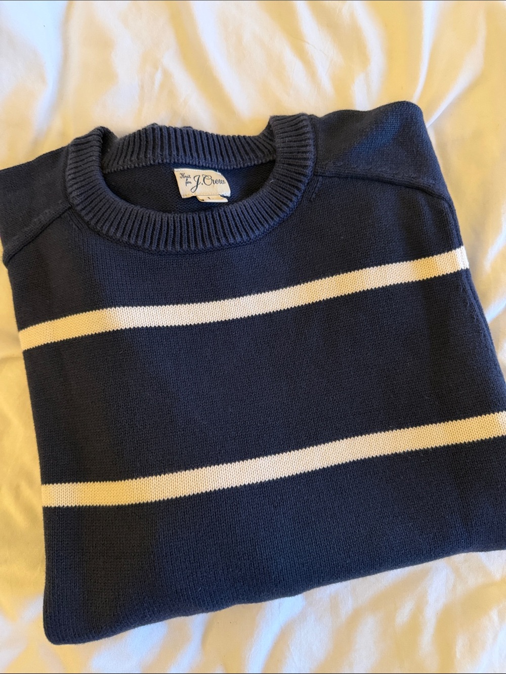 J. Crew 100% cotton Navy Crewneck Sweater with White Stripes